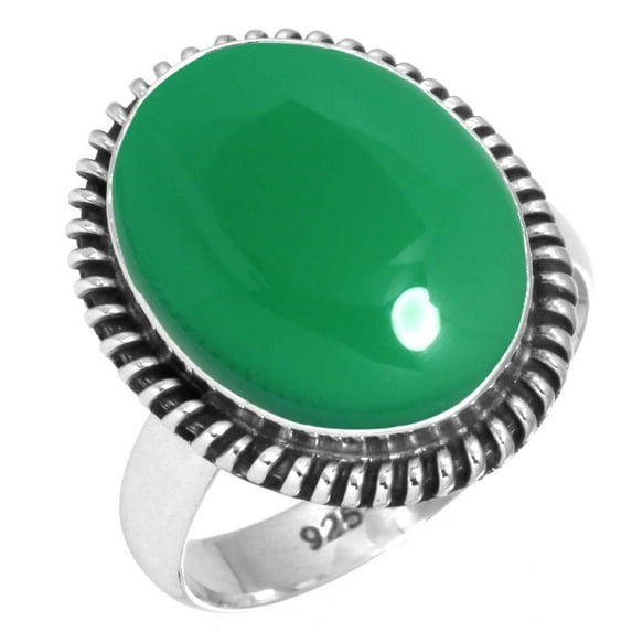 925 Sterling Silver Ring For Women - Men Real Green Onyx Gemstone Silver Ring Size 9.5 May Birthstone Simple Silver Ring Size 9.5 Easter Gift For Mom Gemstone 925 Silver Jewelry
