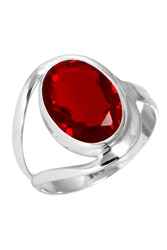 925 Sterling Silver Ring For Women - Men Red Ruby Simulated Gemstone Silver Ring Size 6 July Birthstone Elegant Silver Ring Size 6 New Year Gift For Wife 925 Silver Gemstone Jewelry