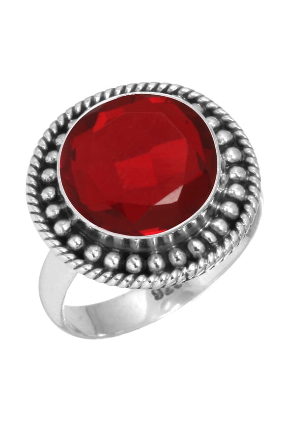 925 Sterling Silver Ring For Women - Men Red Ruby Simulated Gemstone Silver Ring Size 7 July Birthstone Fashion Silver Ring Size 7 Thanksgiving Gift For Mom Gemstone 925 Silver Jewelry