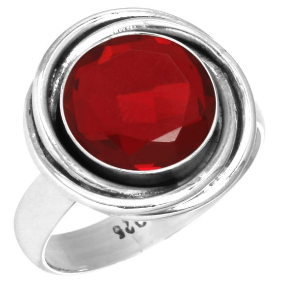 925 Sterling Silver Ring For Women - Men Red Ruby Simulated Gemstone Silver Ring Size 8 July Birthstone Costume Silver Ring Size 8 New Year Gift For Wife 925 Silver Gemstone Jewelry