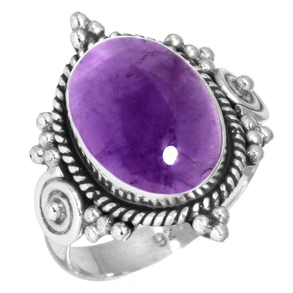 925 Sterling Silver Ring For Women - Men Violet Real Amethyst Gemstone Silver Ring Size 11 February Birthstone Boho Silver Ring Size 11 Halloween Gift For Wife 925 Silver Gemstone Jewelry