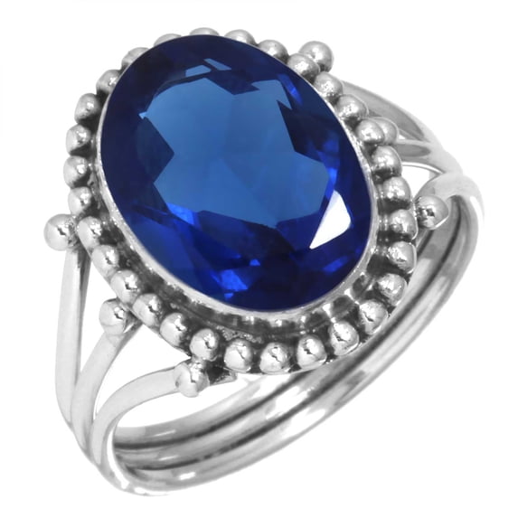 925 Sterling Silver Ring For Women - Teens Blue Sapphire Simulated Gemstone Silver Ring September Birthstone Fashion Silver Ring Size 6 Easter Gift For Girl Friend Gemstone 925 Silver Jewelry
