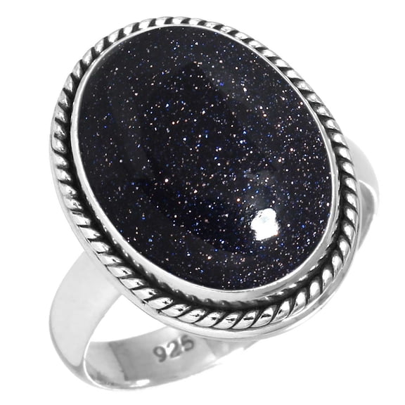 925 Sterling Silver Ring For Women - Teens Blue Sunstone Gemstone Silver Ring Size 12.5 Boho Silver Ring Size 12.5 Halloween Gift For Ladies 925 Silver Gemstone Jewelry