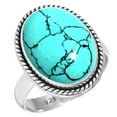 thumbnail image 1 of 925 Sterling Silver Ring For Women - Teens Blue Turquoise Gemstone Silver Ring Size 9 December Birthstone Costume Silver Ring Size 9 Birthday Gift For Ladies 925 Silver Gemstone Jewelry, 1 of 6