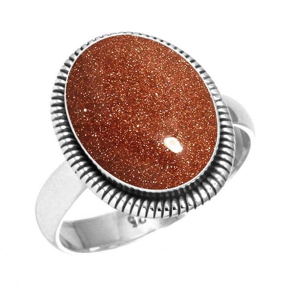 925 Sterling Silver Ring For Women - Teens Brown Gold Sunstone Gemstone Silver Ring Size 11 Fashion Silver Ring Size 11 Easter Gift For Ladies 925 Silver Gemstone Jewelry
