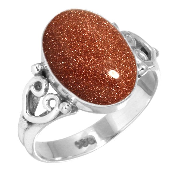 925 Sterling Silver Ring For Women - Teens Brown Gold Sunstone Gemstone Silver Ring Size 5 Costume Silver Ring Size 5 Anniversary - Gift For Ladies 925 Silver Gemstone Jewelry