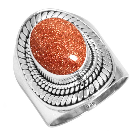 925 Sterling Silver Ring For Women - Teens Brown Gold Sunstone Gemstone Silver Ring Size 6 Simple Silver Ring Size 6 Anniversary - Gift For Ladies 925 Silver Gemstone Jewelry