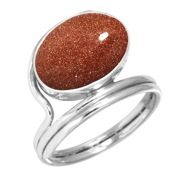 925 Sterling Silver Ring For Women - Teens Brown Gold Sunstone Gemstone Silver Ring Size 8 Costume Silver Ring Size 8 Cocktail Party Gift For Ladies 925 Silver Gemstone Jewelry