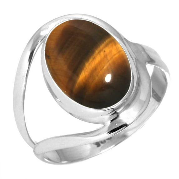 925 Sterling Silver Ring For Women - Teens Brown Natural Tiger Eye Gemstone Silver Ring Size 5 June Birthstone Fashion Silver Ring Size 5 Christmas - Gift For Ladies 925 Silver Gemstone Jewelry