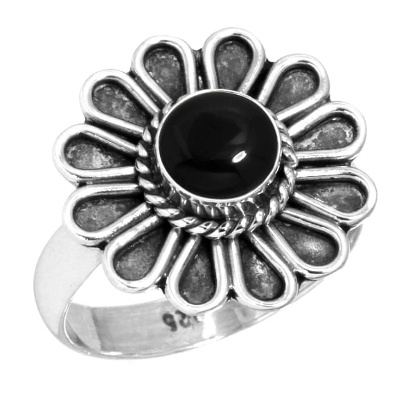 925 Sterling Silver Ring For Women - Teens Genuine Black Onyx Gemstone Silver Ring Size 9.5 July Birthstone Fashion Silver Ring Size 9.5 Halloween Gift For Ladies 925 Silver Gemstone Jewelry