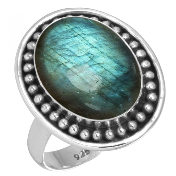 925 Sterling Silver Ring For Women - Teens Gray Real Labradorite Gemstone Silver Ring November Birthstone Costume Silver Ring Size 5.5 Thanksgiving Gift For Ladies 925 Silver Gemstone Jewelry