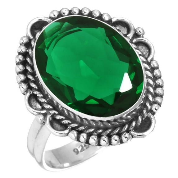 925 Sterling Silver Ring For Women - Teens Green Emerald Simulated Gemstone Silver Ring Size 12.5 May Birthstone Elegant Silver Ring Size 12.5 Birthday Gift For Ladies 925 Silver Gemstone Jewelry