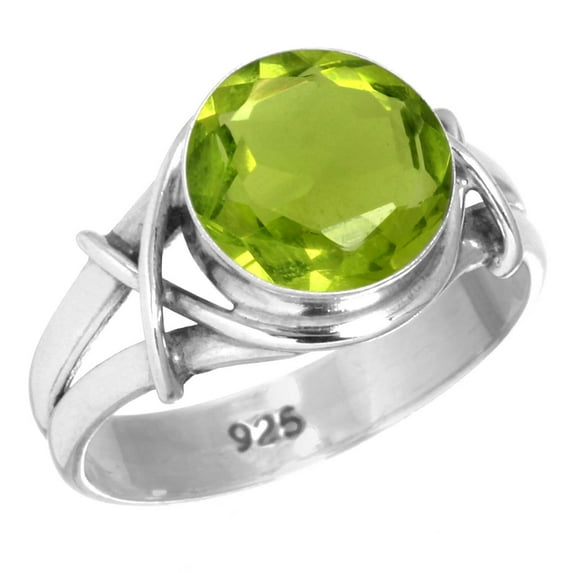925 Sterling Silver Ring For Women - Teens Green Peridot Quartz Gemstone Silver Ring August Birthstone Costume Silver Ring Size 10 Cocktail Party Gift For Ladies 925 Silver Gemstone Jewelry