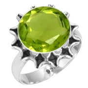 JEWELOPORIUM 925 Sterling Silver Ring For Women - Teens Green Peridot Quartz Gemstone Silver Ring Size 5 August Birthstone Costume Silver Ring Size 5 Valentine's Day Gift For Women 925 Silver Gemstone Jewelry
