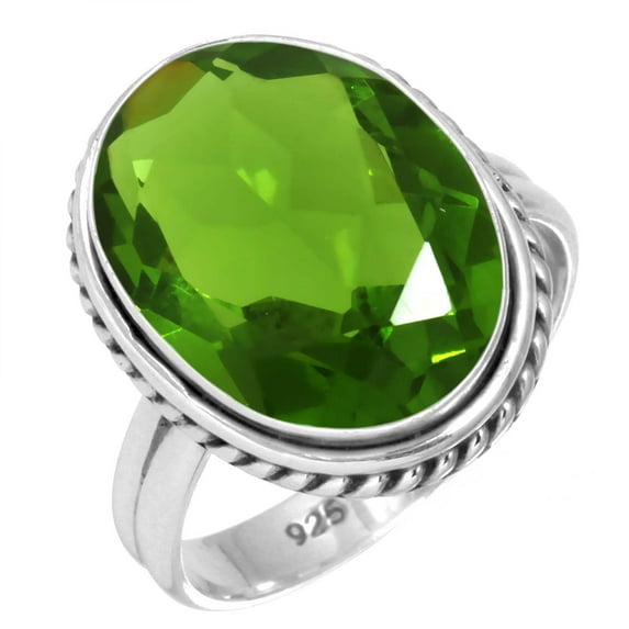 925 Sterling Silver Ring For Women - Teens Green Peridot Quartz Gemstone Silver Ring Size 7.5 August Birthstone Silver Ring Size 7.5 New Year Gift For Girl Friend Gemstone 925 Silver Jewelry