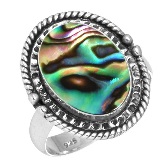925 Sterling Silver Ring For Women - Teens Multicolor Genuine Abalone Shell Gemstone Silver Ring Size 13 Fashion Silver Ring Size 13 Friendship Day Gift For Ladies 925 Silver Gemstone Jewelry