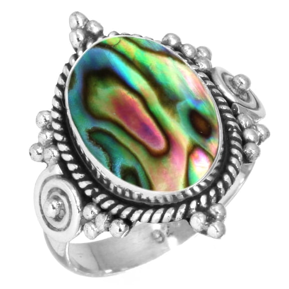 925 Sterling Silver Ring For Women - Teens Multicolor Natural Abalone Shell Gemstone Silver Ring Size 10 Handmade Silver Ring Size 10 Anniversary - Gift For Ladies 925 Silver Gemstone Jewelry