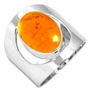 JEWELOPORIUM 925 Sterling Silver Ring For Women - Teens Orange Amber Gemstone Silver Ring Size 9.5 November Birthstone Handmade Silver Ring Size 9.5 Thanksgiving Gift For Sister 925 Silver Gemstone Jewelry