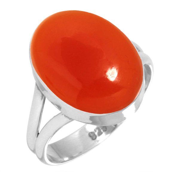 925 Sterling Silver Ring For Women - Teens Orange Genuine Carnelian Gemstone Silver Ring August Birthstone Costume Silver Ring Size 13 Anniversary - Gift For Ladies 925 Silver Gemstone Jewelry