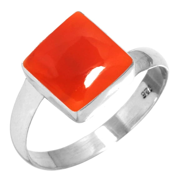 925 Sterling Silver Ring For Women - Teens Orange Natural Carnelian Gemstone Silver Ring August Birthstone Hand Made Silver Ring Size 5 Anniversary - Gift For Ladies 925 Silver Gemstone Jewelry