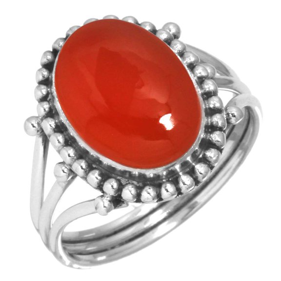 925 Sterling Silver Ring For Women - Teens Orange Real Carnelian Gemstone Silver Ring Size 10 August Birthstone Fashion Silver Ring Size 10 Halloween Gift For Ladies 925 Silver Gemstone Jewelry
