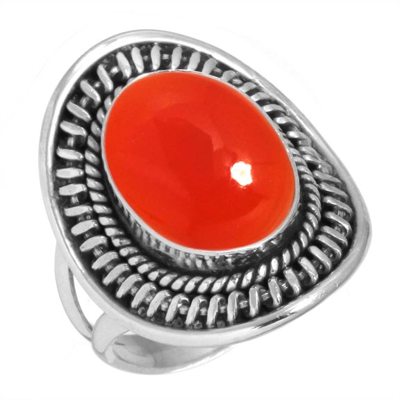 925 Sterling Silver Ring For Women - Teens Orange Real Carnelian Gemstone Silver Ring Size 13 August Birthstone Elegant Silver Ring Size 13 New Year Gift For Ladies 925 Silver Gemstone Jewelry