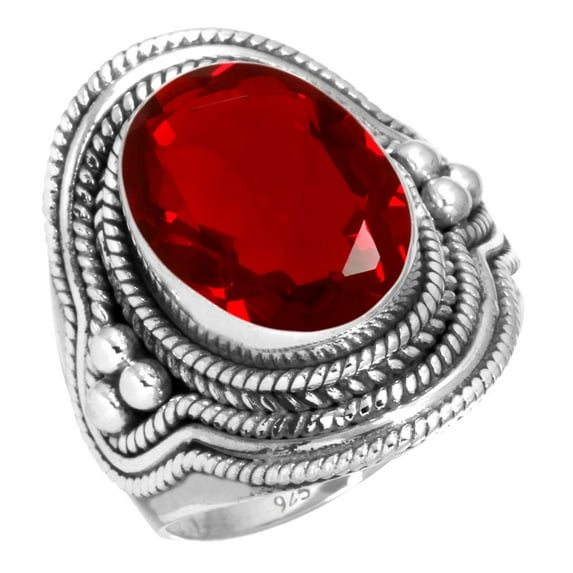 925 Sterling Silver Ring For Women - Teens Red Ruby Simulated Gemstone Silver Ring July Birthstone Hand Made Silver Ring Size 12.5 Christmas - Gift For Girl Friend Gemstone 925 Silver Jewelry