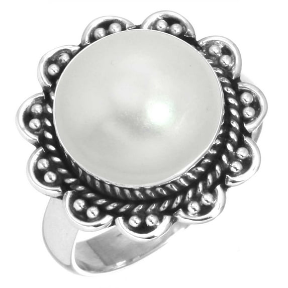 925 Sterling Silver Ring For Women - Teens White Freshwater Pearl Gemstone Silver Ring April Birthstone Costume Silver Ring Size 5.5 Christmas - Gift For Sister 925 Silver Gemstone Jewelry
