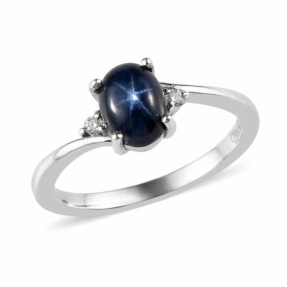925 Sterling Silver Ring with Blue Lindy Star Sapphire and CZ Gemstone Jewelry for Special Occasions