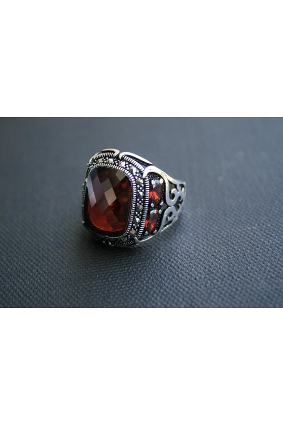 925 Sterling Silver Ring with Red Agate Stone – Handmade Natural Gem Design - (10)