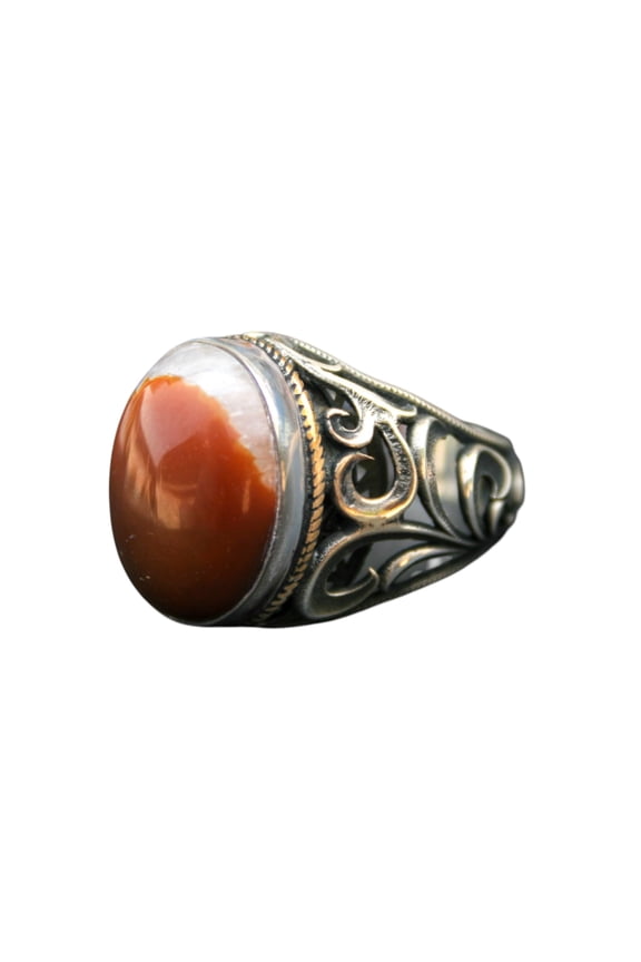 925 Sterling Silver Ring with Red Agate Stone – Handmade Natural Gem Design - (15)