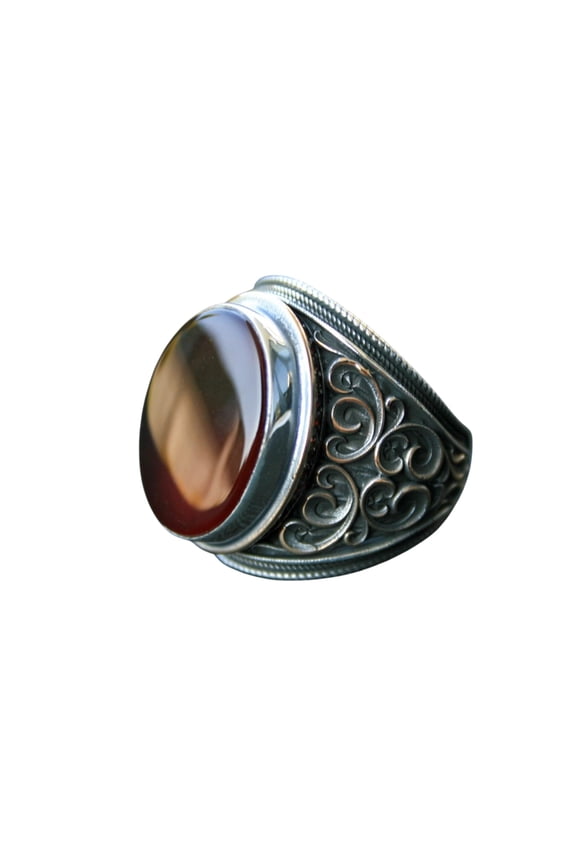 925 Sterling Silver Ring with Red Agate Stone – Handmade Natural Gem Design - (15)