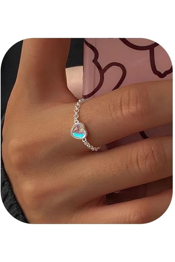 925 Sterling Silver Rings for Women Adjustable Dainty Tassel Chain Dangle Charm Fashion Forefinger Birthstone Ring Coloured Glaze Infinite Love Heart Ring Cute Wedding Birthday Graduation Jewelry