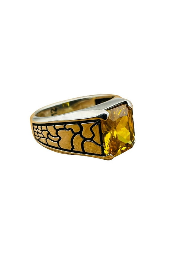 925 Sterling Silver Rings Yellow Citrine Mens Jewlry Ottoman Handmade Rings Gemstone Signet Ring Mens Jewelry Oxidized Silver Men Ring Gift For Her