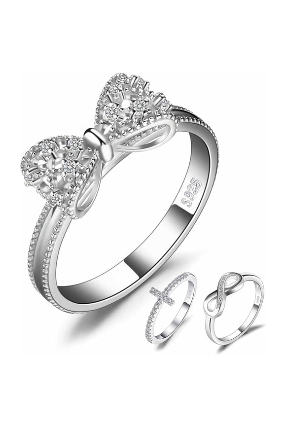 925 Sterling Silver Rings for Women, Cubic Zirconia Promise Rings for Her, Stackable Wedding Bands Rings for Women Infinity Forever Love Knot Ring