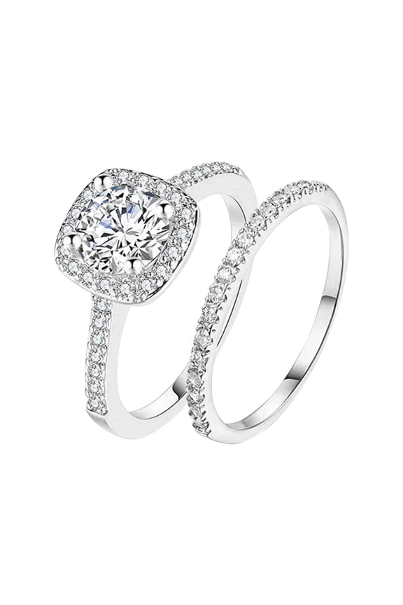925 Sterling Silver Rings for women Moissanite Round Cut Cubic zirconia Silver Wedding Engagement Ring For Woman Bridal Set Ring Band Stackable Jewelry gifts #01 Silver,10