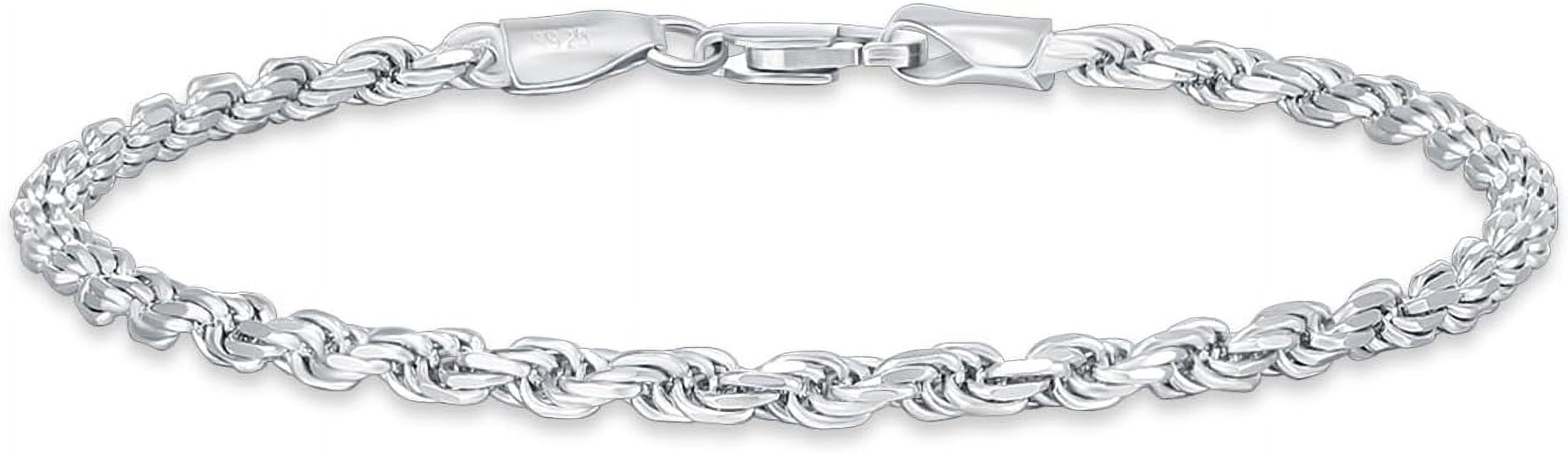 925 Sterling Silver Rope Chain Bracelet 2MM 3MM Diamond-Cut Braided Rope Chain Bracelet for Men Women
