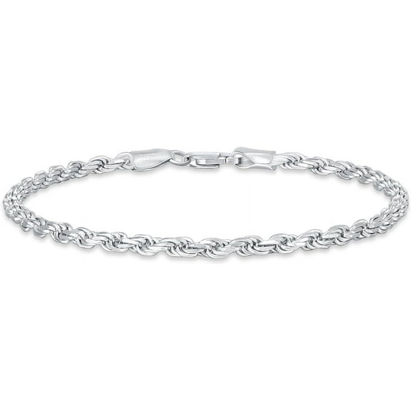 925 Sterling Silver Rope Chain Bracelet 2MM 3MM Diamond-Cut Braided Rope Chain Bracelet for Men Women