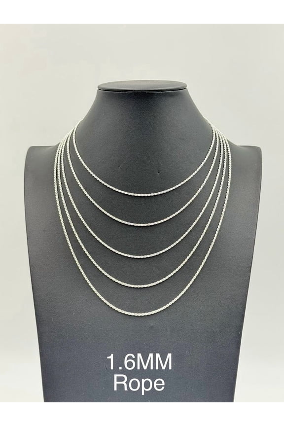 925 Sterling Silver Rope Chain Necklace 1.6mm 20" Italy