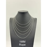 925 Sterling Silver Rope Chain Necklace 1mm 20 Italy