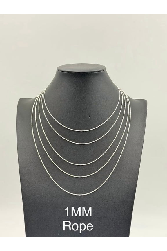 925 Sterling Silver Rope Chain Necklace 1mm 22" Italy