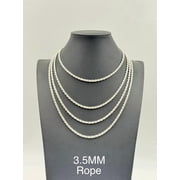 925 Sterling Silver Rope Chain Necklace 3.5mm 20 Italy