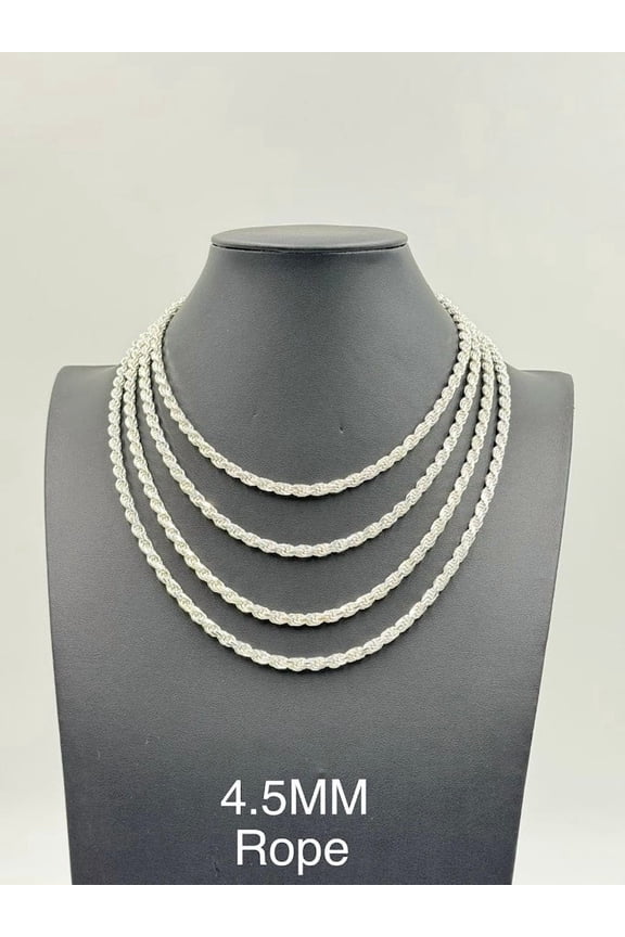 925 Sterling Silver Rope Chain Necklace 4.5mm 22" Italy