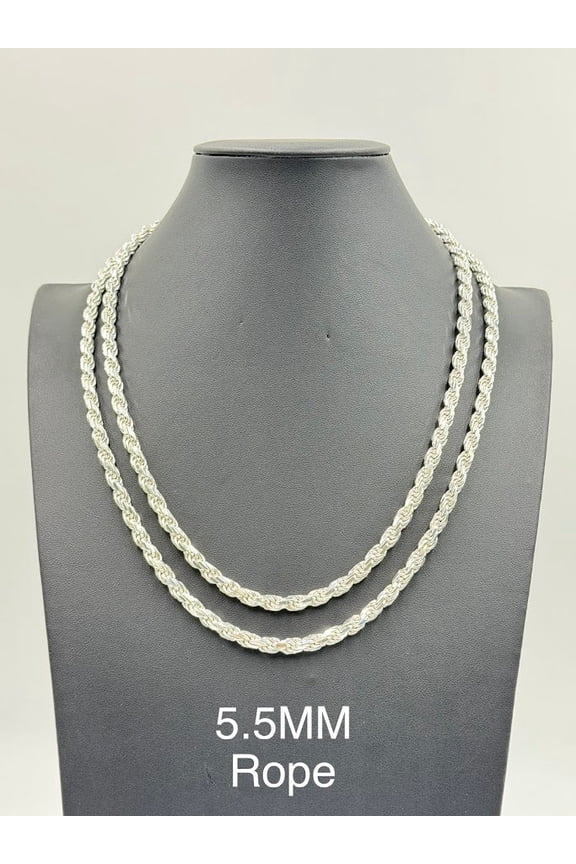 925 Sterling Silver Rope Chain Necklace 5.5mm 22" Italy