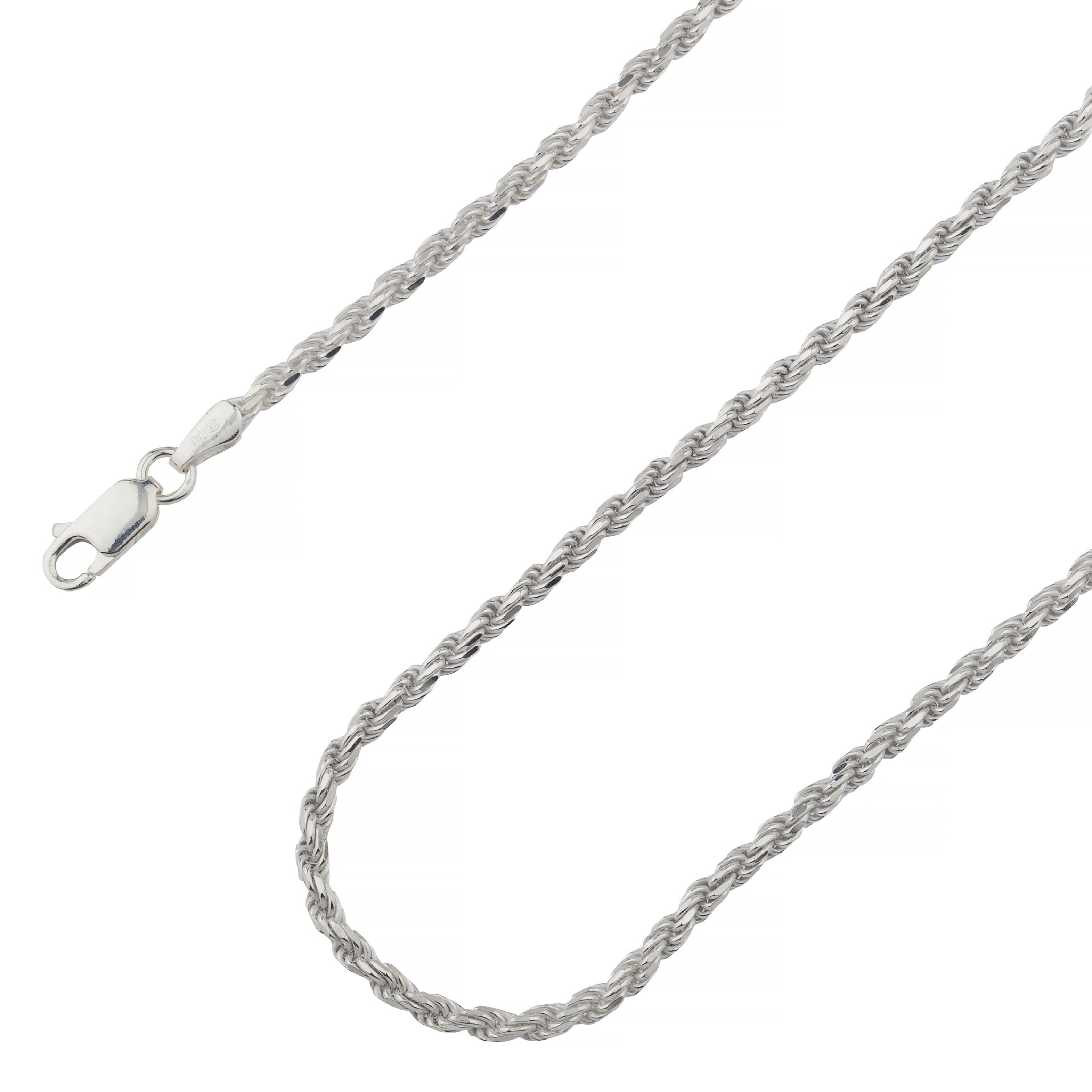925 Sterling Silver, Rope Diamond Cut Chain 3.5mm Necklace ...