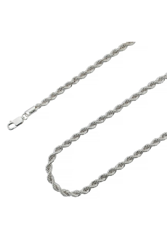 925 Sterling Silver, Rope Diamond Cut Chain 4mm Necklace - Hypoallergenic and Tarnish Resistant - By Oliver & Navy