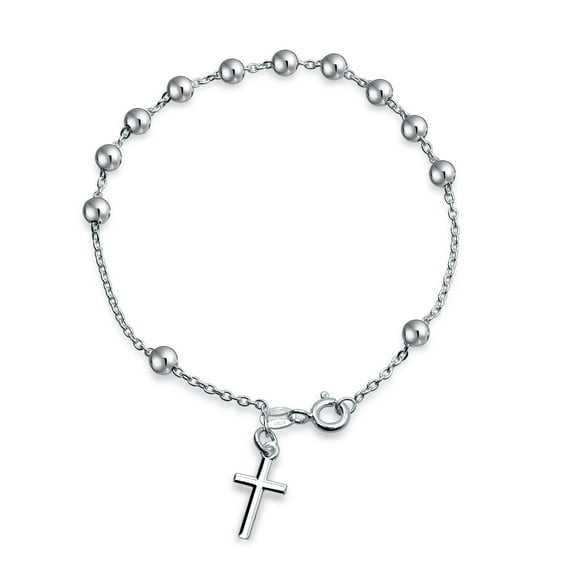 .925 Sterling Silver Rosary Bracelet, 7”, with Spring Clasp, Women’s, Unisex