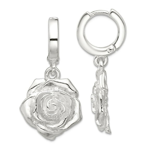 925 Sterling Silver Rose Dangle Hinged Hoop Earrings 29.4x15mm Wide Hoop Earring for Women