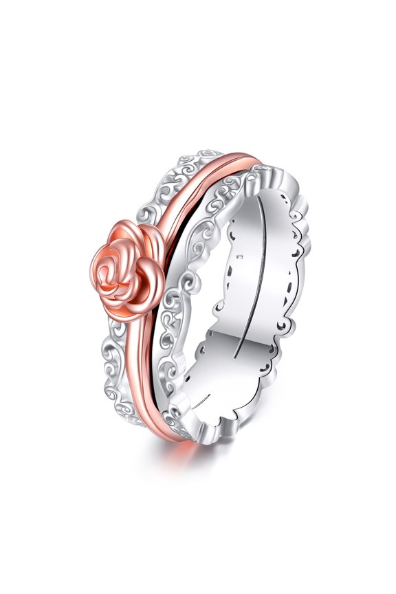 925 Sterling Silver Rose Flower Ring Fidget Anxiety Rings for Women Worry Ring Spinner Rings Anti Stress Mood Rings Gifts Band Wide 7#