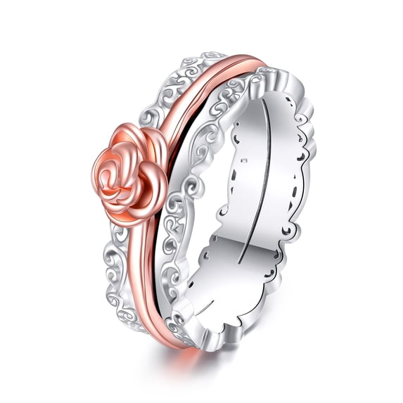 925 Sterling Silver Rose Flower Ring Fidget Anxiety Rings for Women Worry Ring Spinner Rings Anti Stress Mood Rings Gifts Band Wide 9#